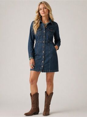 NEW Levi’s Flynn Western Mini Denim Dress Long-Sleeved - Small